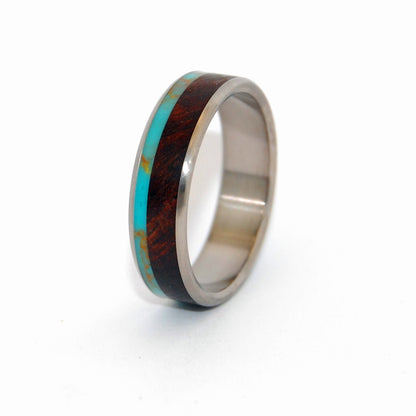 Tibetan Plateau Rounded | Men's Desert Ironwood, Tibetan Turquoise & Titanium Wedding Ring - Minter and Richter Designs