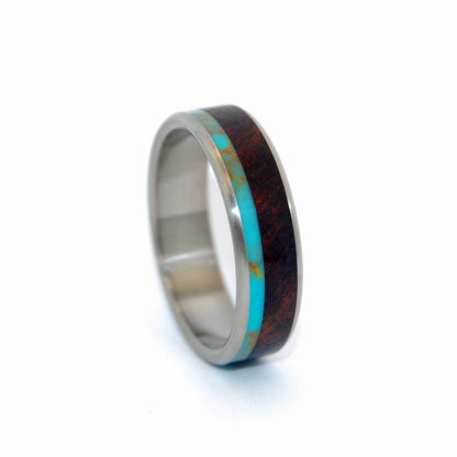 Tibetan Plateau Rounded | Men's Desert Ironwood, Tibetan Turquoise & Titanium Wedding Ring - Minter and Richter Designs