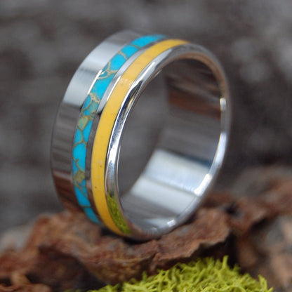 Tibetan Sunrise | Men's Yellow Jasper, Tibetan Turquoise & Inox Steel Wedding Ring - Minter and Richter Designs