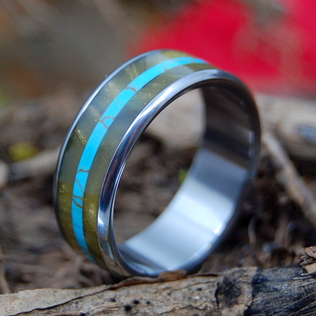 Tibetan Tiger | Men's Tiger Eye Stone, Tibetan Turquoise Stone & Titanium Wedding Ring - Minter and Richter Designs