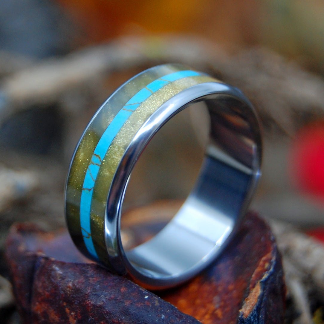 Tibetan Tiger | Men's Tiger Eye Stone, Tibetan Turquoise Stone & Titanium Wedding Ring - Minter and Richter Designs