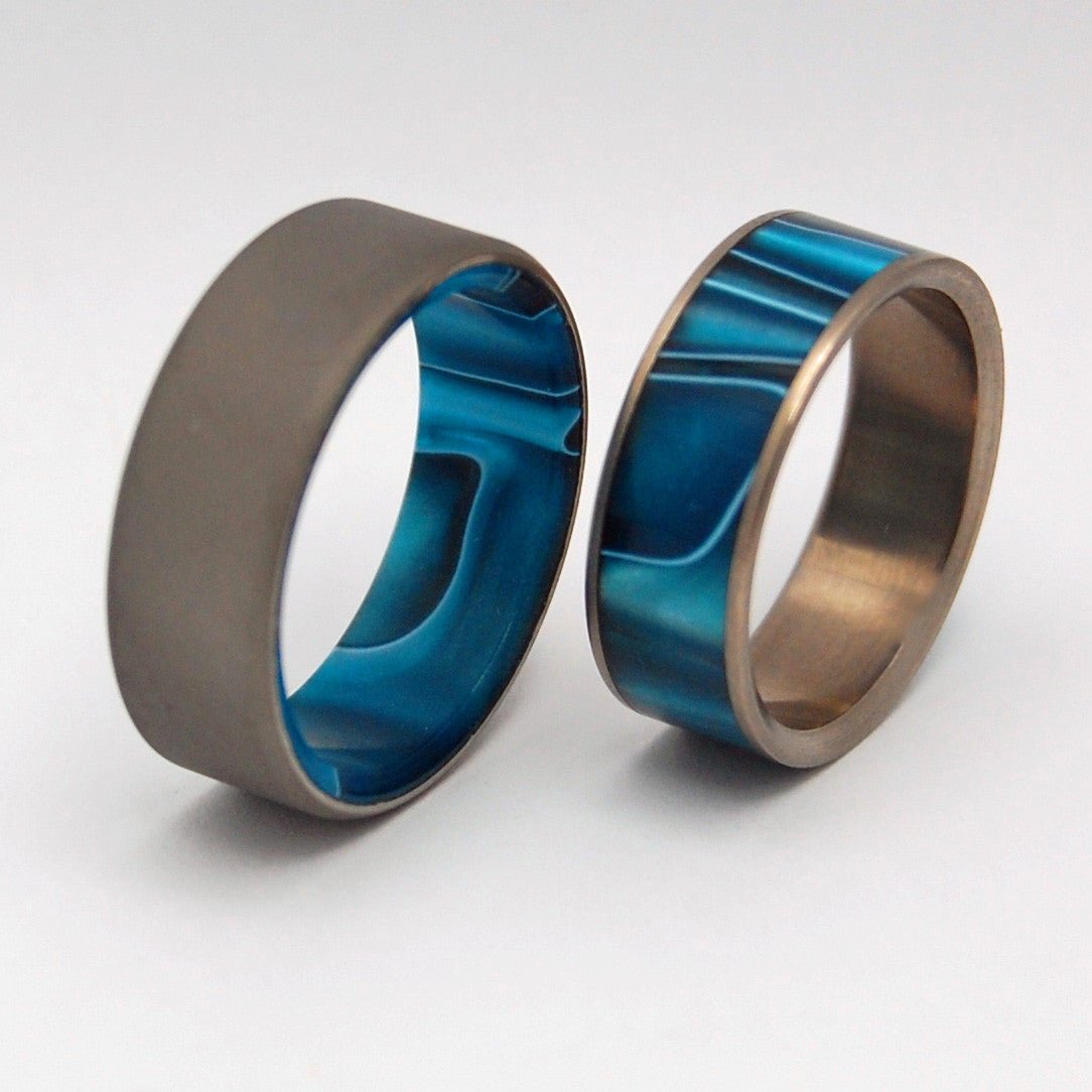 Time Travel | Aquatic Blue Resin - Unique Titanium Wedding Ring - Minter and Richter Designs