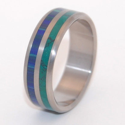 To Jump Into Love | Men's Jade Stone, Azurite Malachite & Titanium Wedding Ring - Minter and Richter Designs