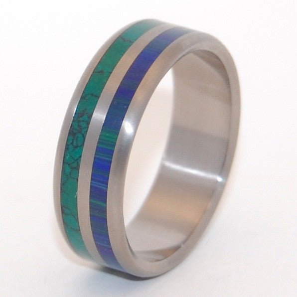 To Jump Into Love | Men's Jade Stone, Azurite Malachite & Titanium Wedding Ring - Minter and Richter Designs