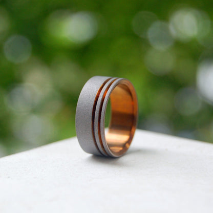 To The Future | Men's Bronze, Sandblasted Titanium & Anodized Titanium Wedding Ring - Minter and Richter Designs