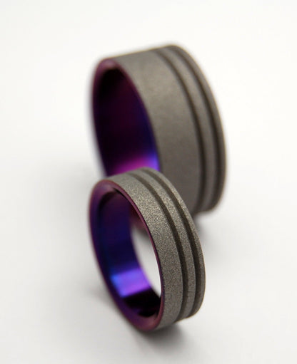 To The Future Purple | Purple Sandblasted Titanium - Unique Wedding Ring - Wedding Ring Set - Minter and Richter Designs