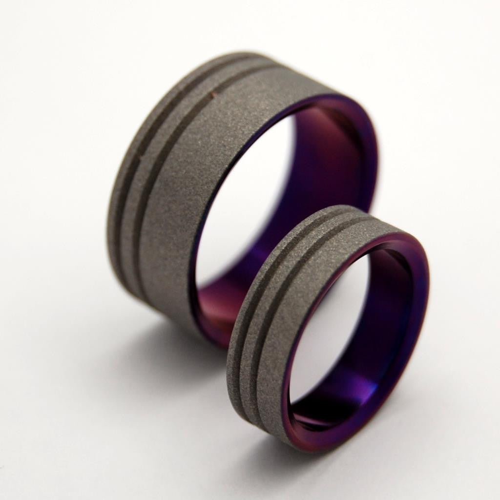 To The Future Purple | Purple Sandblasted Titanium - Unique Wedding Ring - Wedding Ring Set - Minter and Richter Designs