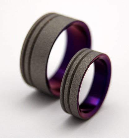 To The Future Purple | Purple Sandblasted Titanium - Unique Wedding Ring - Wedding Ring Set - Minter and Richter Designs