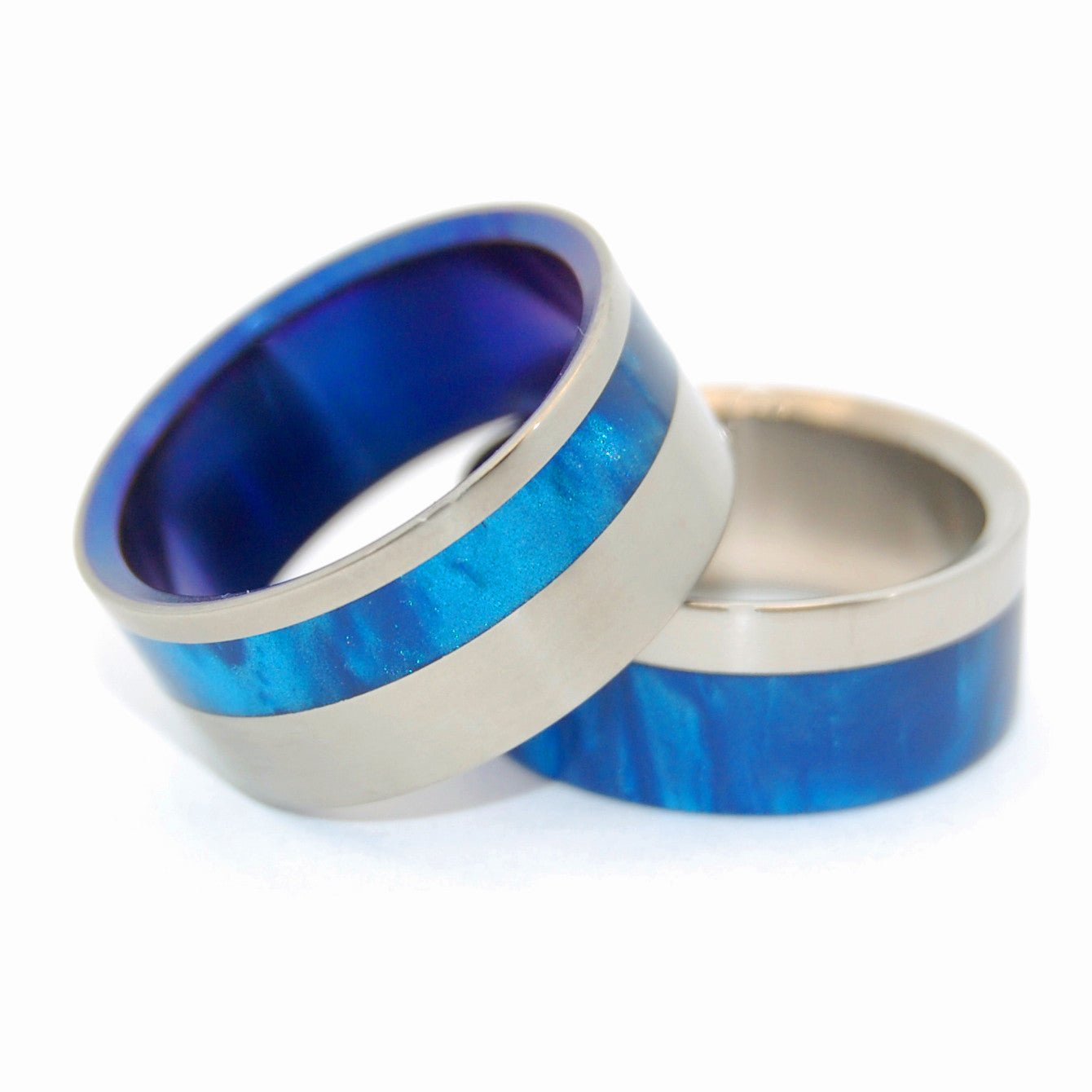 To The Winds Promise | Blue Marbled Resin & Titanium - Unique Wedding Ring - Wedding Ring Set - Minter and Richter Designs