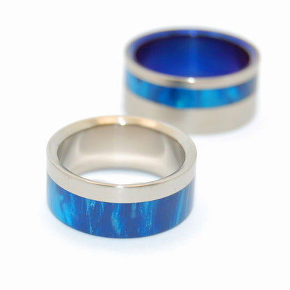 To The Winds Promise | Blue Marbled Resin & Titanium - Unique Wedding Ring - Wedding Ring Set - Minter and Richter Designs