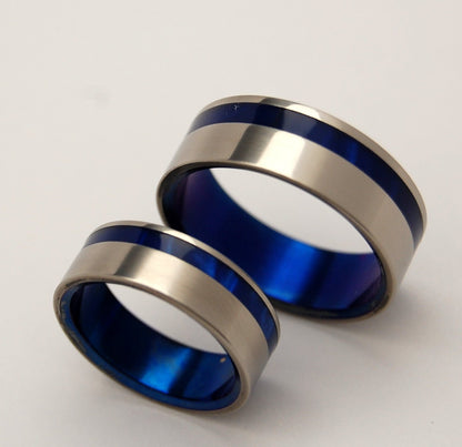 To The Winds Resign | Blue Marbled Resin & Titanium - Unique Wedding Ring - Wedding Ring Set - Minter and Richter Designs