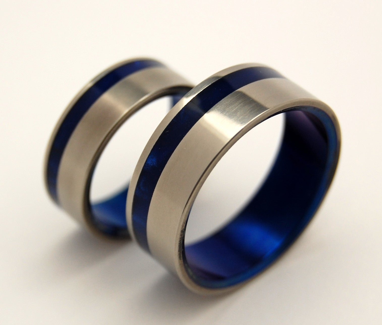 To The Winds Resign | Blue Marbled Resin & Titanium - Unique Wedding Ring - Wedding Ring Set - Minter and Richter Designs