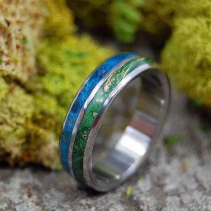 Together True | Men's Blue & Green Box Elder Wood & Titanium Wedding Ring - Minter and Richter Designs