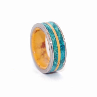 Tornado Of Desire And Sunshine | Women's Yellow Jasper Stone, Blue Box Elder Wood & Titanium Wedding Ring - Minter and Richter Designs