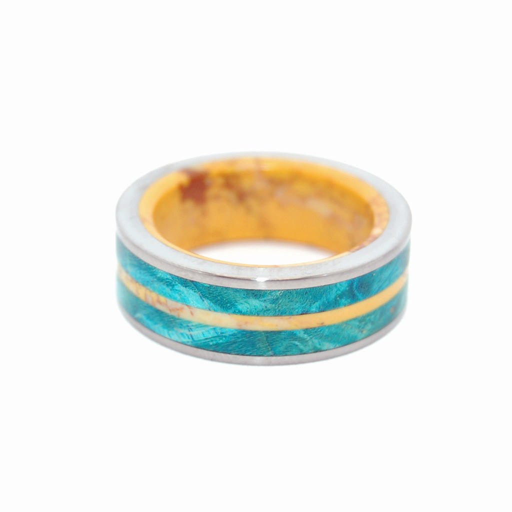 Tornado Of Desire And Sunshine | Women's Yellow Jasper Stone, Blue Box Elder Wood & Titanium Wedding Ring - Minter and Richter Designs