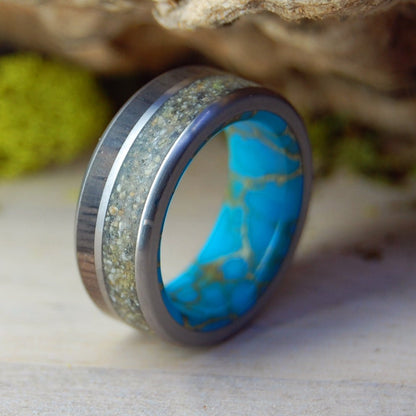 Trinidad Beach Life 2 | Men's Trinidad Beach Sand, Koa Wood & Titanium Wedding Ring - Minter and Richter Designs