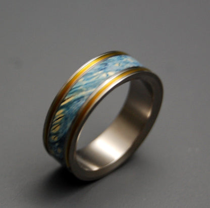 True Partner | Men's Blue Box Elder Wood & Titanium Wedding Ring - Minter and Richter Designs