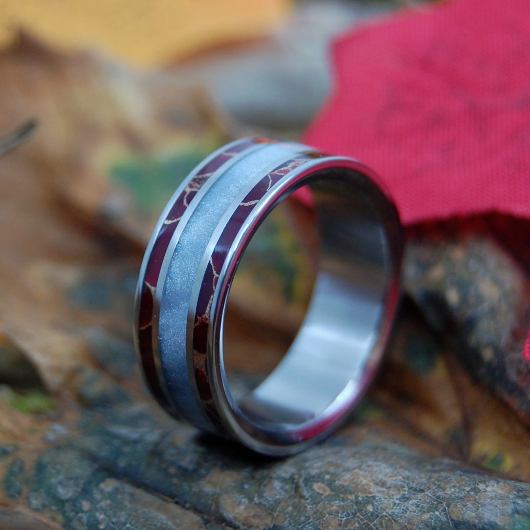 Trust Me | Men's Gray Resin, Red Jasper & Titanium Wedding Ring - Minter and Richter Designs