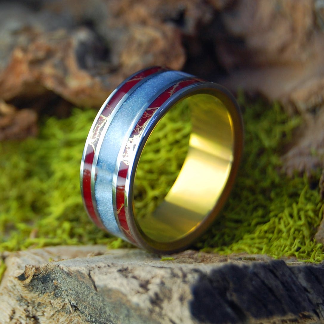 Trust Me Sunset | Men's Gray Resin, Red Jasper & Titanium Wedding Ring - Minter and Richter Designs