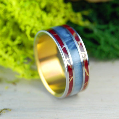 Trust Me Sunset | Men's Gray Resin, Red Jasper & Titanium Wedding Ring - Minter and Richter Designs