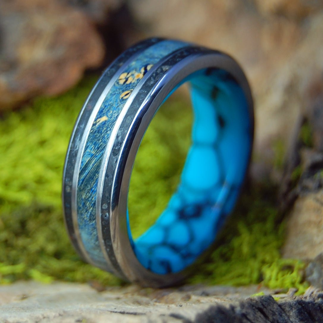 Turquoise Elves Of Iceland II | Men's Beach Sand, Turquoise & Titanium Wedding Ring - Minter and Richter Designs