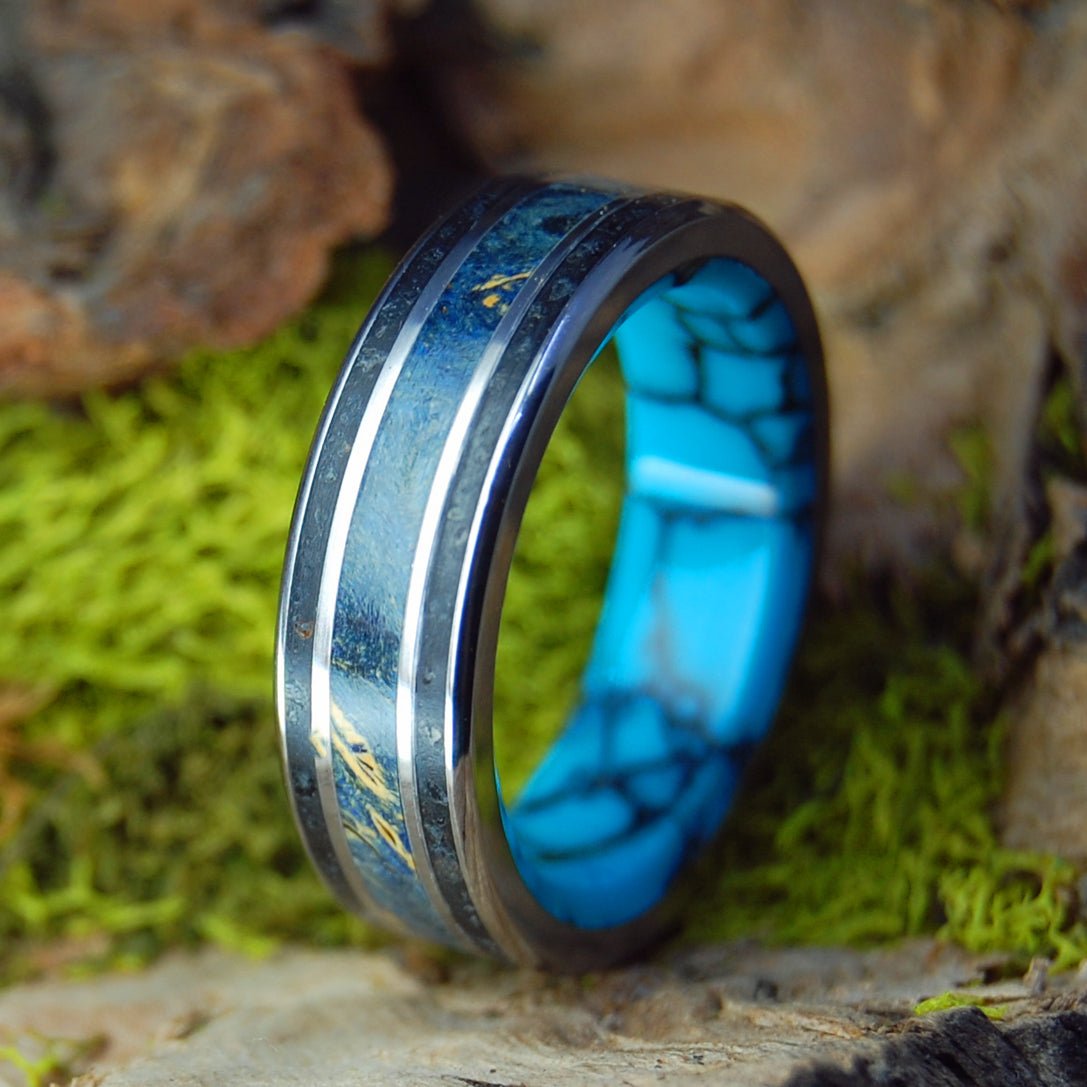 Turquoise Elves Of Iceland II | Men's Beach Sand, Turquoise & Titanium Wedding Ring - Minter and Richter Designs