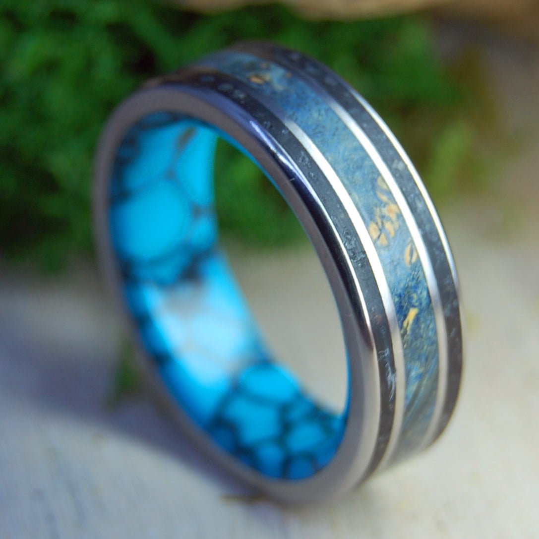 Turquoise Elves Of Iceland II | Men's Beach Sand, Turquoise & Titanium Wedding Ring - Minter and Richter Designs