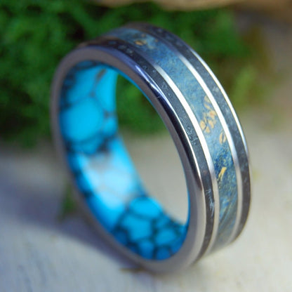 Turquoise Elves Of Iceland II | Men's Beach Sand, Turquoise & Titanium Wedding Ring - Minter and Richter Designs