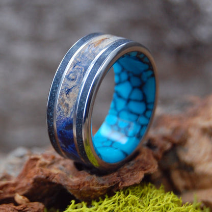 Turquoise Elves Of Iceland | Men's Beach Sand, Turquoise & Titanium Wedding Ring - Minter and Richter Designs