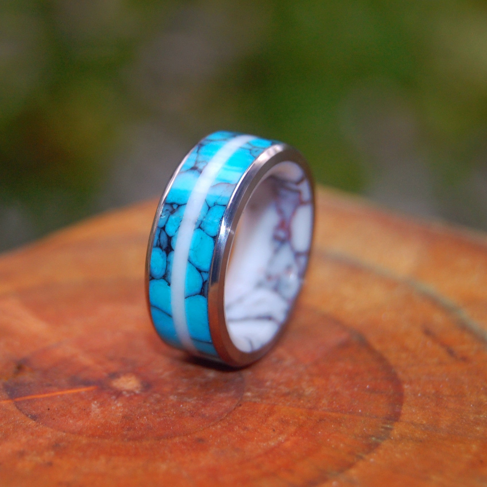 Turquoise Stallion | Men's Turquoise Stone, Wild Horse Jasper Stone & Titanium Wedding Ring - Minter and Richter Designs