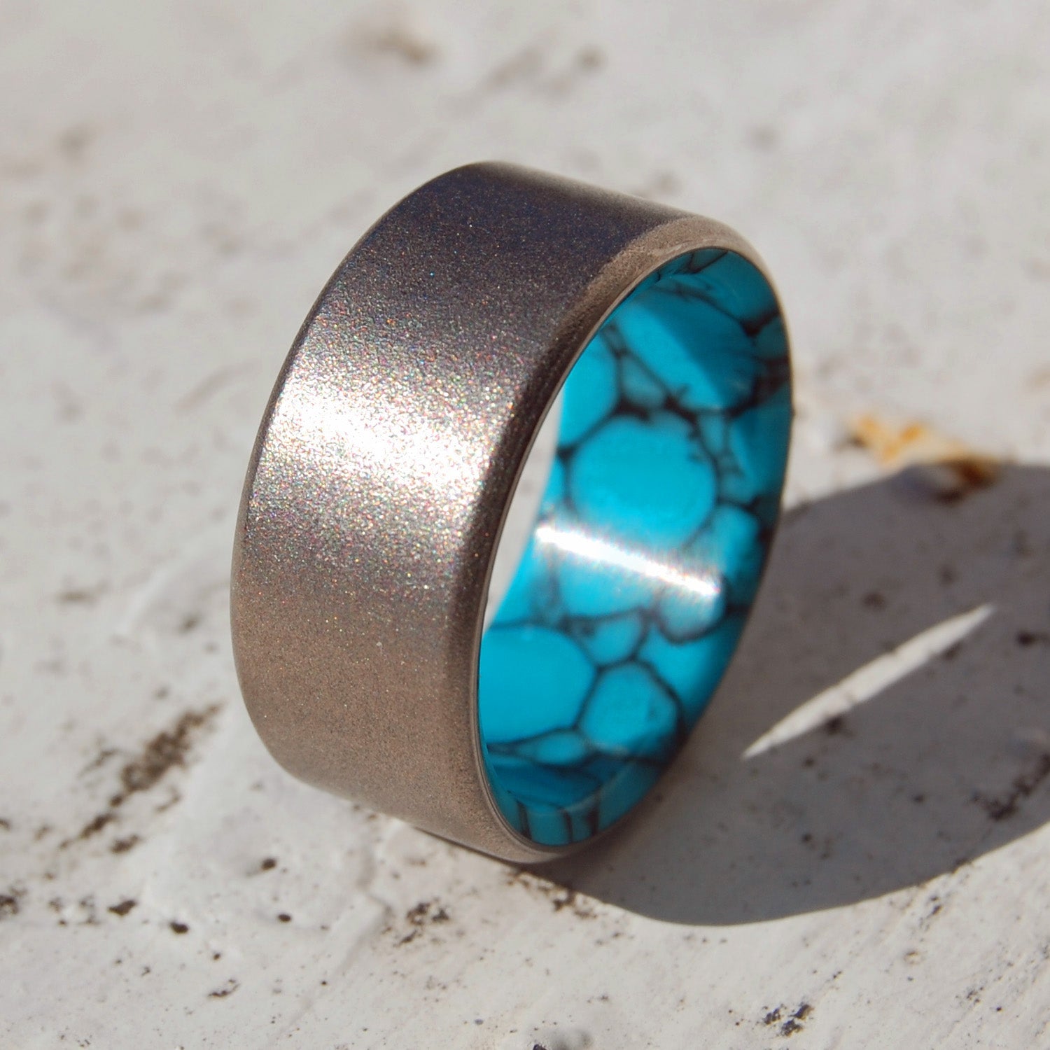 Turquoise & Titanium Birthstone Ring | Men's Turquoise & Titanium Wedding Ring - Minter and Richter Designs