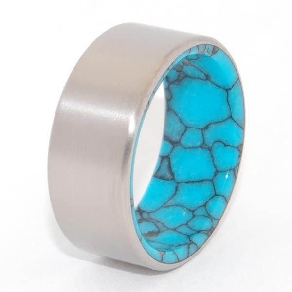 Turquoise & Titanium Birthstone Ring | Men's Turquoise & Titanium Wedding Ring - Minter and Richter Designs