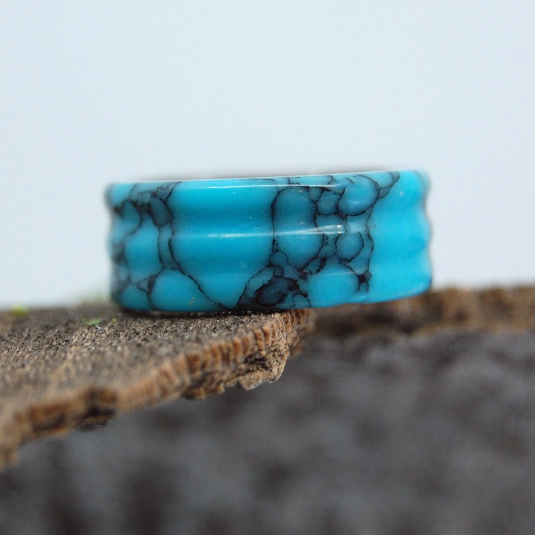 Turquoise With Groove | Men's Turquoise & Titanium Wedding Ring - Minter and Richter Designs