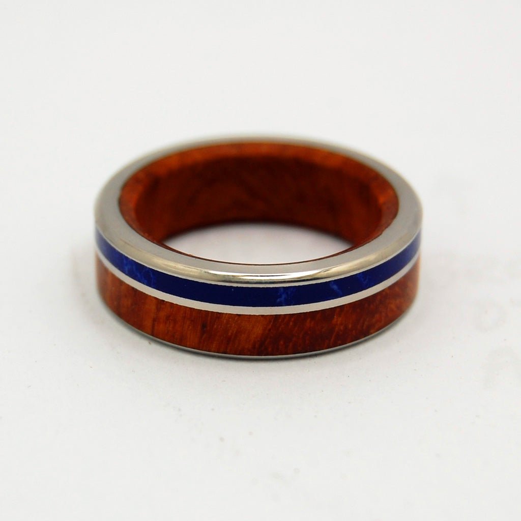 Twilight | Men's Amboyna Burl Wood, Sodalite Stone & Titanium Wedding Ring - Minter and Richter Designs