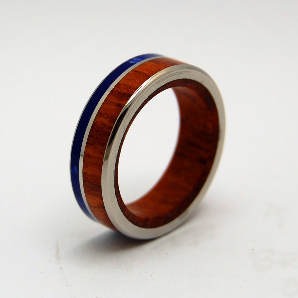 Twilight | Men's Amboyna Burl Wood, Sodalite Stone & Titanium Wedding Ring - Minter and Richter Designs