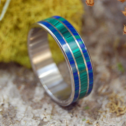 Twin Spires | Men's Malachite Stone & Titanium Wedding Ring - Minter and Richter Designs