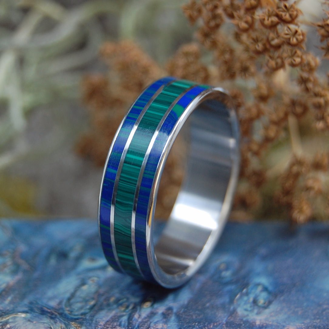 Twin Spires | Men's Malachite Stone & Titanium Wedding Ring - Minter and Richter Designs