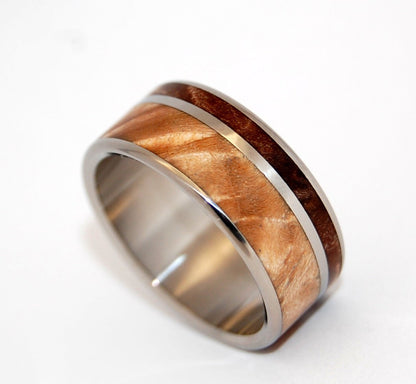 Two Solitudes | Men's Dark Maple Wood, Light Maple Wood & Titanium Wedding Ring - Minter and Richter Designs