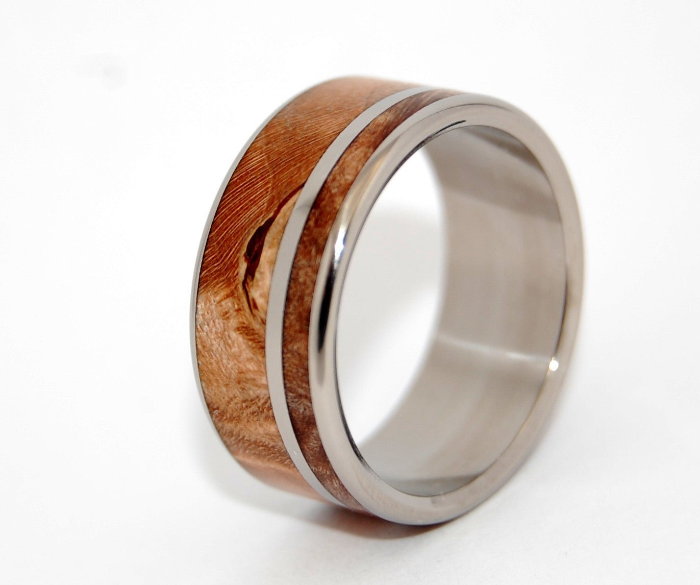 Two Solitudes | Men's Dark Maple Wood, Light Maple Wood & Titanium Wedding Ring - Minter and Richter Designs