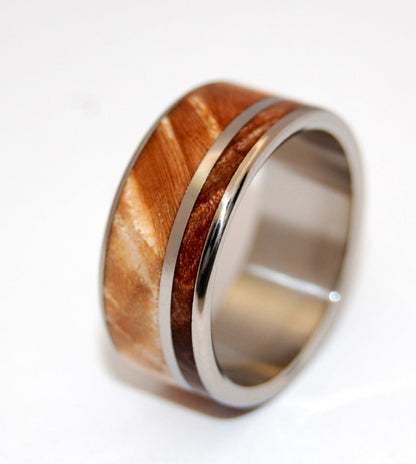 Two Solitudes | Men's Dark Maple Wood, Light Maple Wood & Titanium Wedding Ring - Minter and Richter Designs