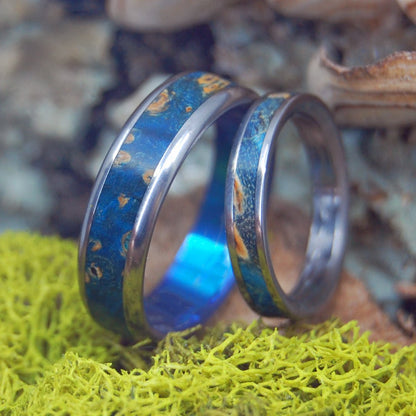 Under Blue Moons | Blue Box Elder Wood & Titanium - Unique Wedding Ring - Wedding Ring Set - Minter and Richter Designs