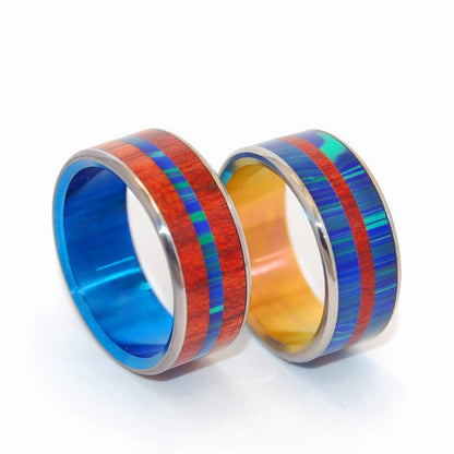 Universe Is Full | Blood Wood & Azurite Malachite Unique Wedding Ring Sets - Minter and Richter Designs