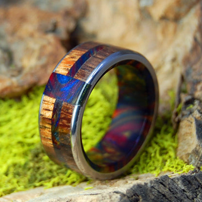 Vegas Nights | Men's Lava Burst Resin, Koa Wood & Titanium Wedding Ring - Minter and Richter Designs