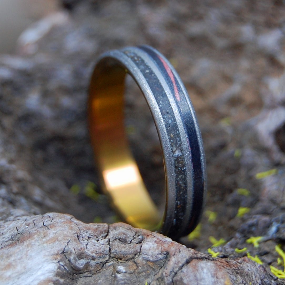 Venice Beach At Sunset For Her | Men's Venice Beach Sand, Bronzey Pink Mokume & Titanium Wedding Ring - Minter and Richter Designs