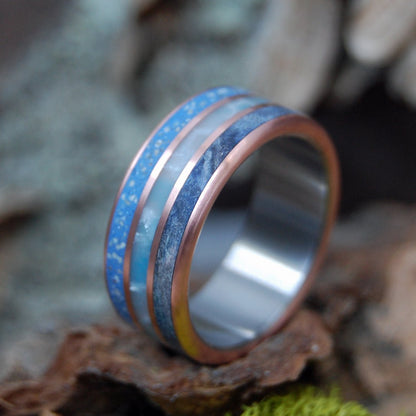 Vero Beach | Men's Blue Box Elder Wood, Vero Beach Sand, Larimar Stone, & Titanium Wedding Ring - Minter and Richter Designs