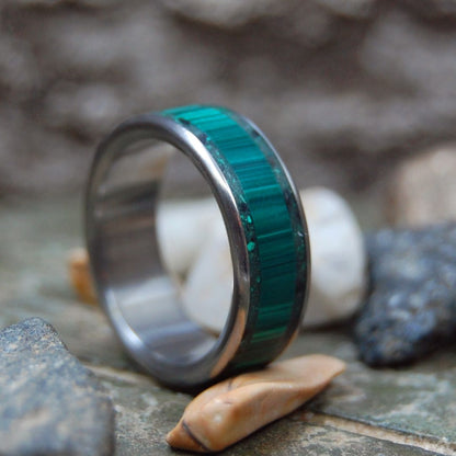 Verona | Men's Green Malachite, Beach Sand & Titanium Wedding Ring - Minter and Richter Designs