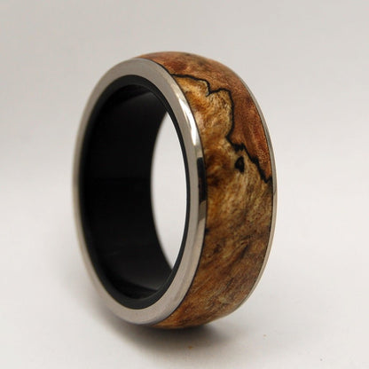 Victory Ensured | Men's Spalted Maple Wood, Black Onyx Stone & Titanium Wedding Ring - Minter and Richter Designs