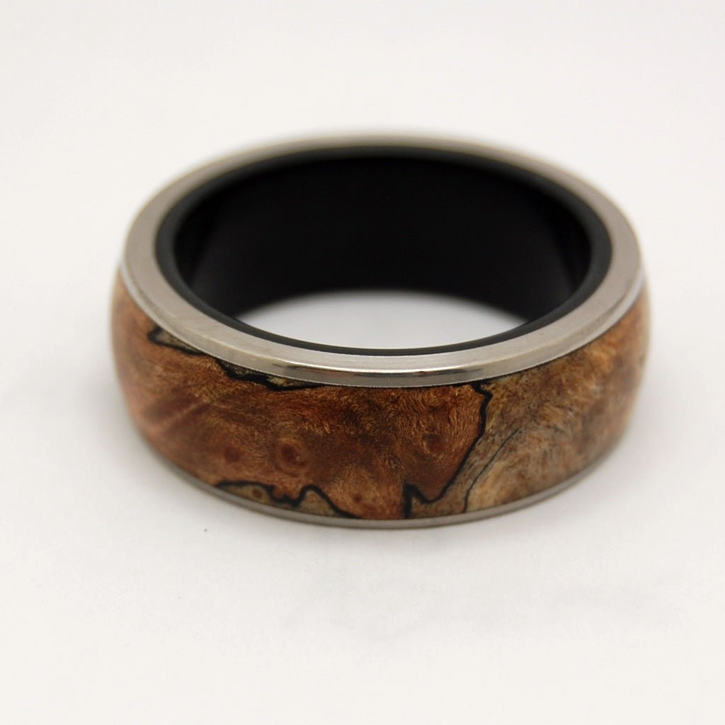 Victory Ensured | Men's Spalted Maple Wood, Black Onyx Stone & Titanium Wedding Ring - Minter and Richter Designs