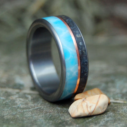 Vineyard Days | Men's Larimar, Copper, Martha's Vineyard Sand & Titanium Wedding Ring - Minter and Richter Designs