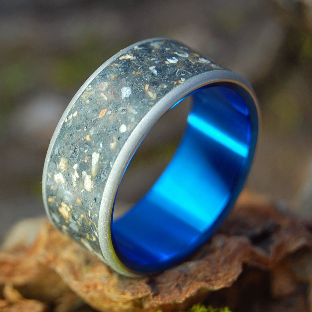 Volcanoes Of Patagonia Sandblasted | Men's Argentina Patagonia Beach Sand, Lava & Titanium Wedding Ring - Minter and Richter Designs